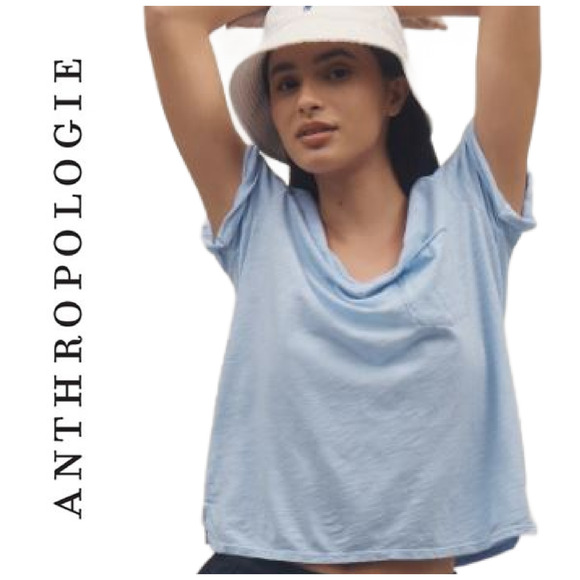 T.La Tops - NEW Anthropologie x t.la Lars Sz XS Classic V Neck Pocket Tee T Shirt Light Blue